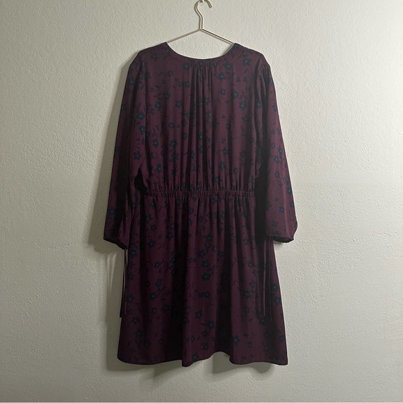 Molly and Isadora Long Sleeve Floral Print Dress Plum Blue 20w - Picture 4 of 12